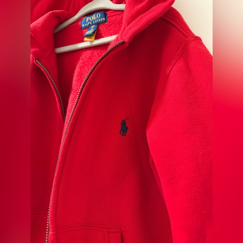 Polo Ralph Lauren Youth Boys Red Hoodie Sweater Full Zip Blue Pony Size S (8) - Picture 7 of 8